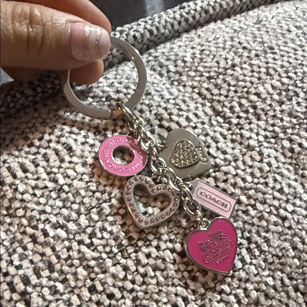 Coach Pink and Silver Heart Keychain